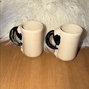 Cream and Black Ceramic Mugs Set